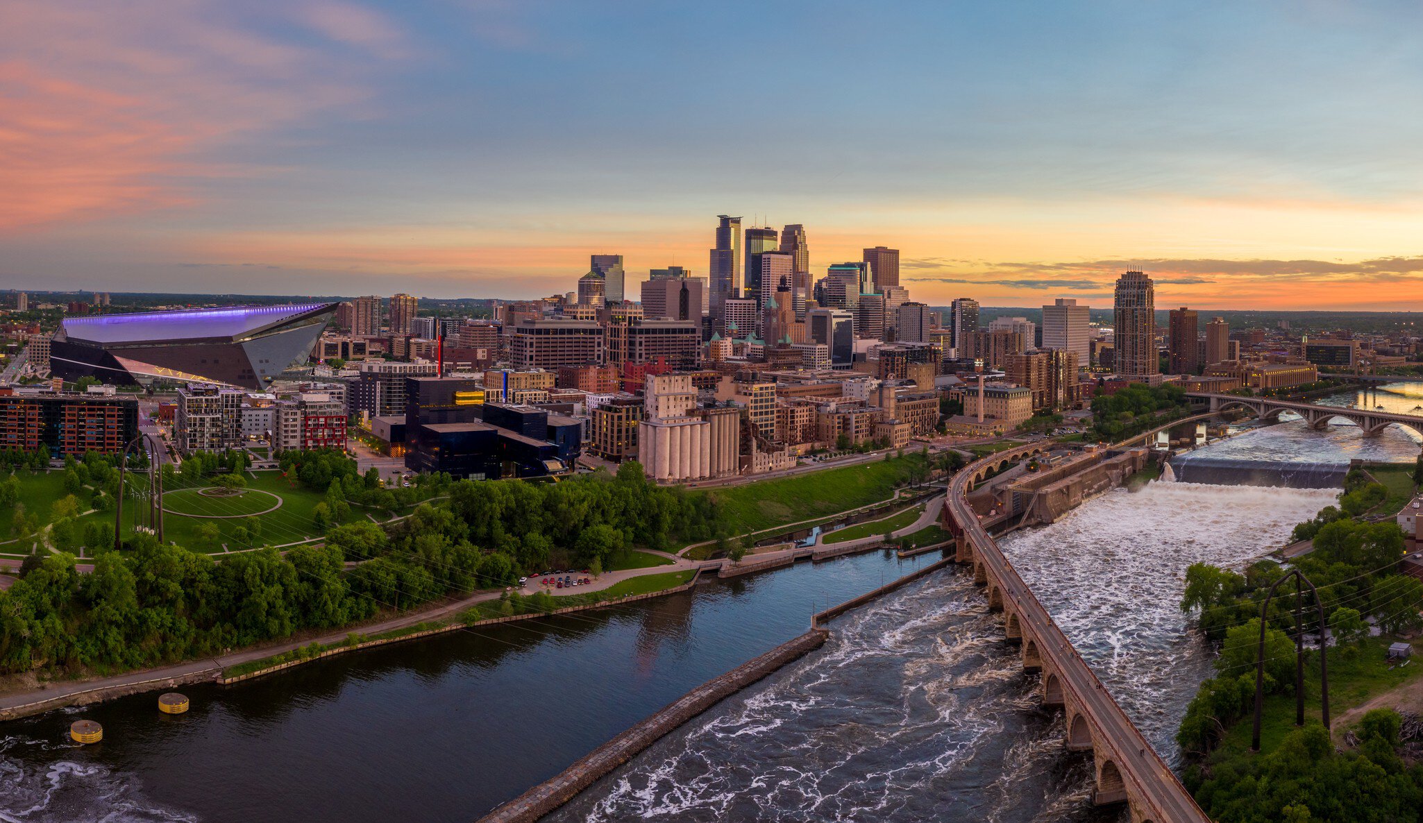 Aerial View of Minneapolis and St.Anthony Falls at Dusk - May 2019
1152330662