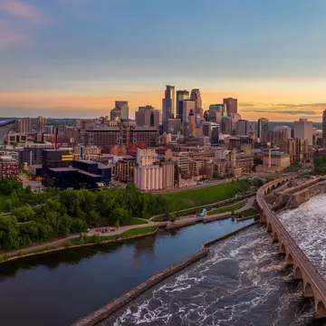 Aerial View of Minneapolis and St.Anthony Falls at Dusk - May 2019
1152330662