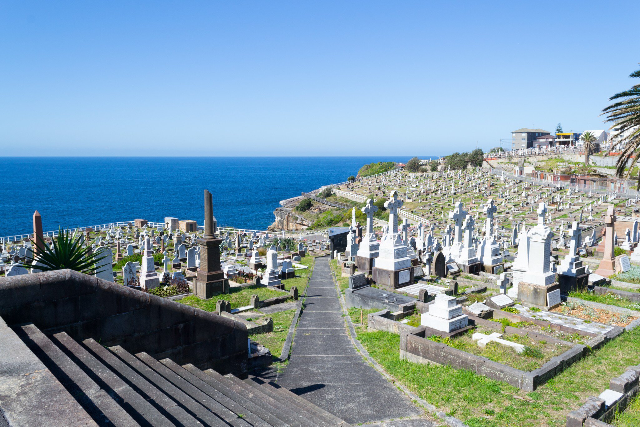 View of Waverley Cemetery in the Bondi to Coogee walk. Sydney, Australia. 