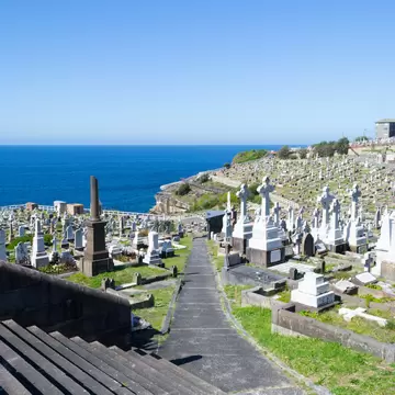 View of Waverley Cemetery in the Bondi to Coogee walk. Sydney, Australia. 