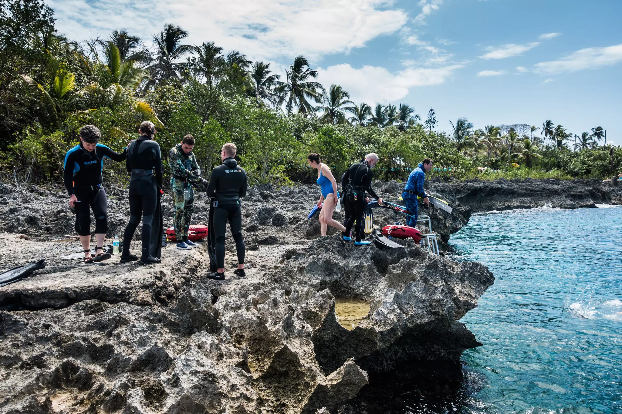 A group of free divers prepare to hit the waters off the island of San Andres. Benoit Daoust / Shutterstock
