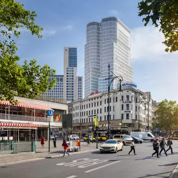The Kurfürstendamm on a clear, sunny morning in Berlin, Germany.
