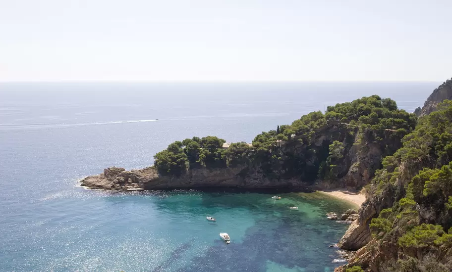 Overview of secluded cove in Aigua Blava Bay.