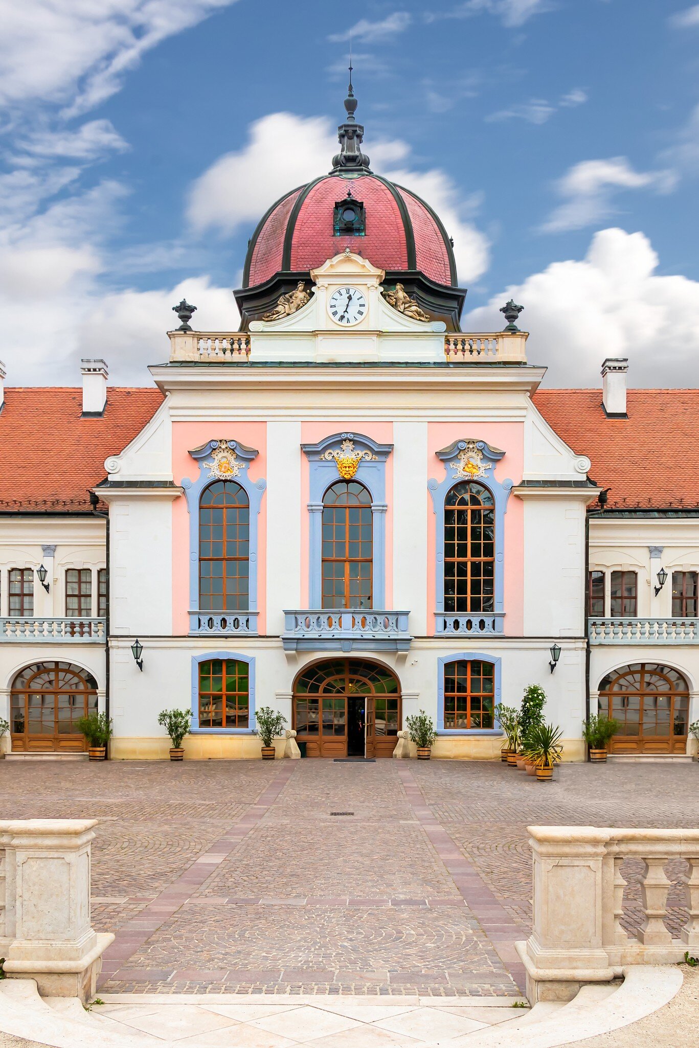 View of the exterior of the Royal Palace of Gödöllő in Hungary.