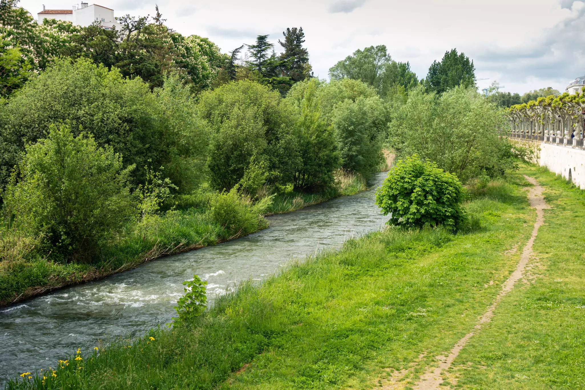 Arlanzon River as it passes through Burgos on the limits with the historic center of the city