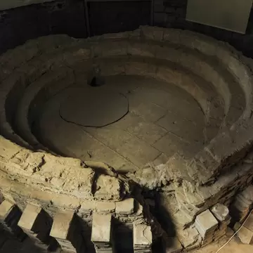 View of the ruins of the Termas Romanas (Roman baths) in Évora, Portugal.