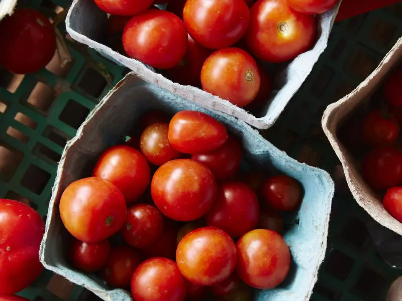 Tomatoes at farm stand.