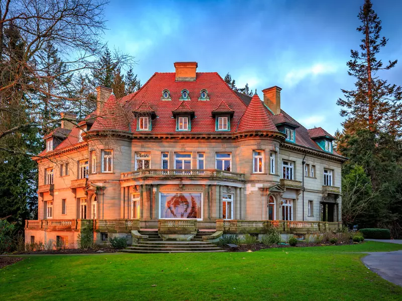 The Pittock Mansion's chateau-like facade.