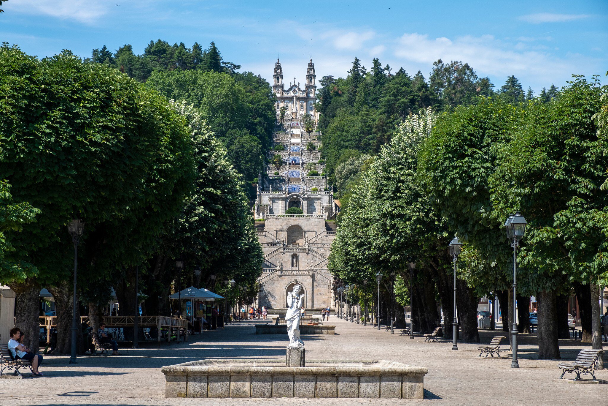 View of steps leading up to the Santuário Nossa Senhora dos Remédios in Lamego, Portugal.