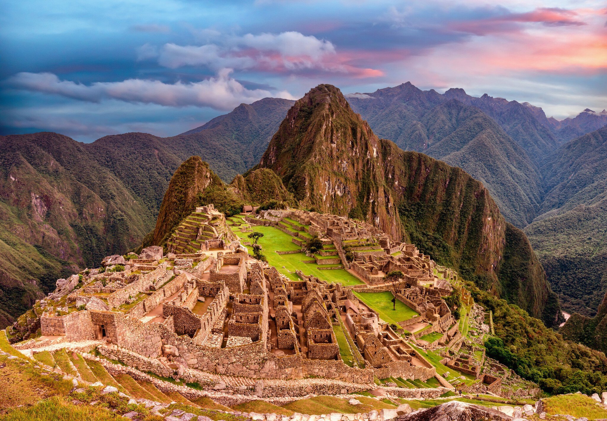 View of the lost inca city Machu Picchu, agriculture terraces at sunset. Peru, License Type: media, Download Time: 2025-06-17T15:15:19.000Z, User: joe_lp, Editorial: false, purchase_order: 56500 - T&R or Kids, job: Global Publishing WIP, client: Let's Go Rock Collecting 1, other: Joe Fullman