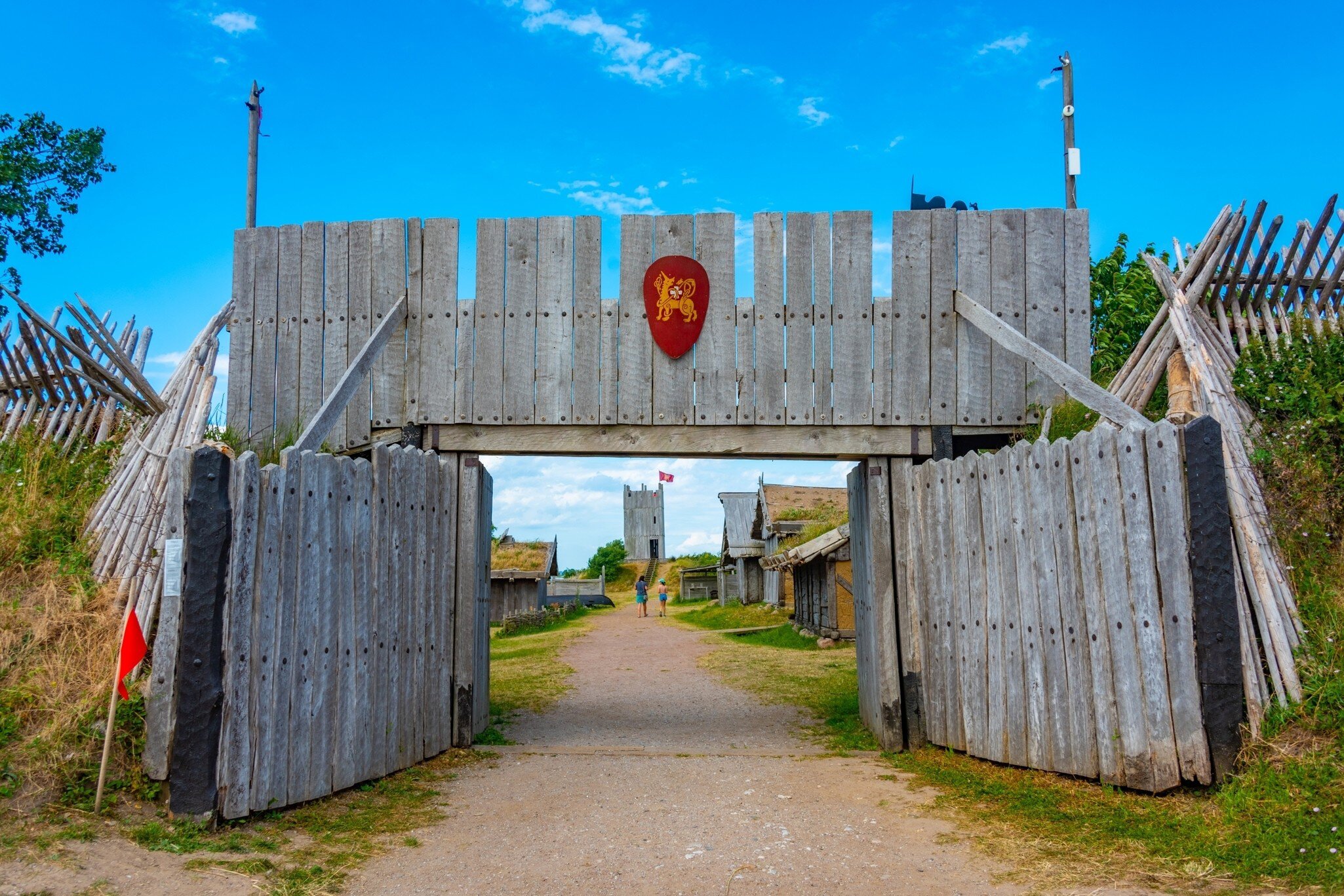 Höllviken, Sweden - August 5, 2018 - Recreated Viking Age settlement at Foteviken Museum in southern Skåne (Scania); Shutterstock ID 1167991795;