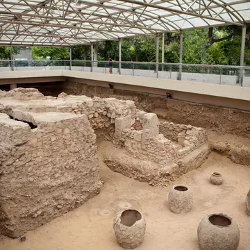 EHYBM3 The Archaeological site of the Roman Baths on Amalias Avenue in Athens, Greece.