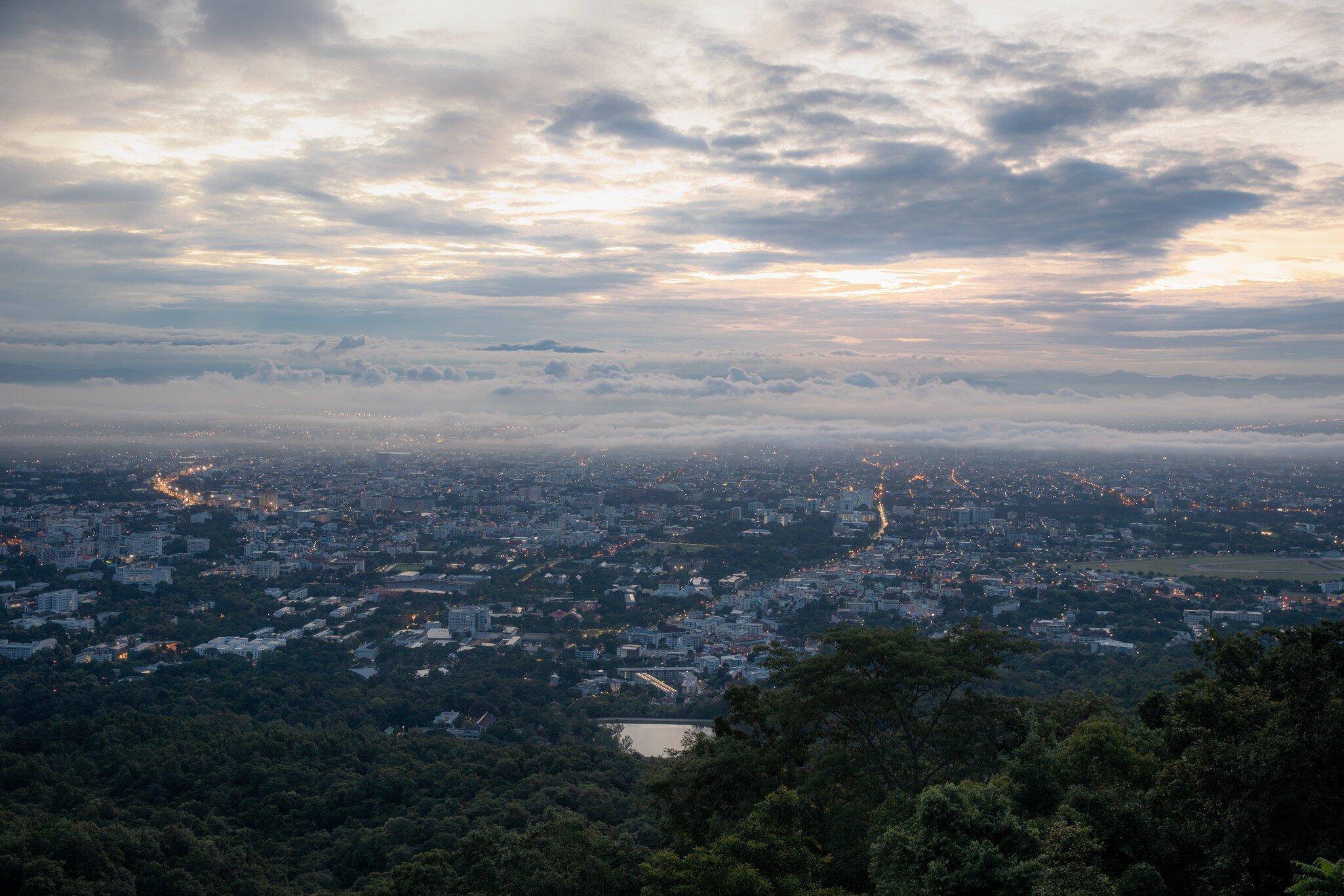 View over the city from Doi Suthep Viewpoint 1 in Doi Suthep-Pui National Park, Chiang Mai, Thailand.