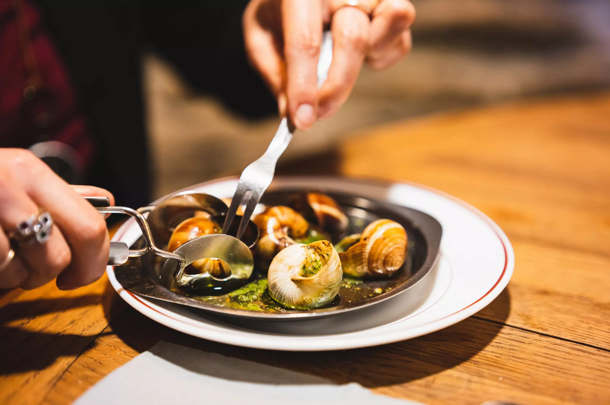 Woman eating Escargot, Dijon, Burgundy, France