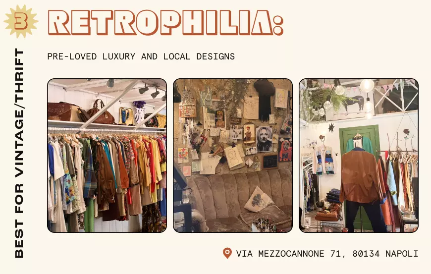 Second-hand stylish womenswear on display in a Naples boutique