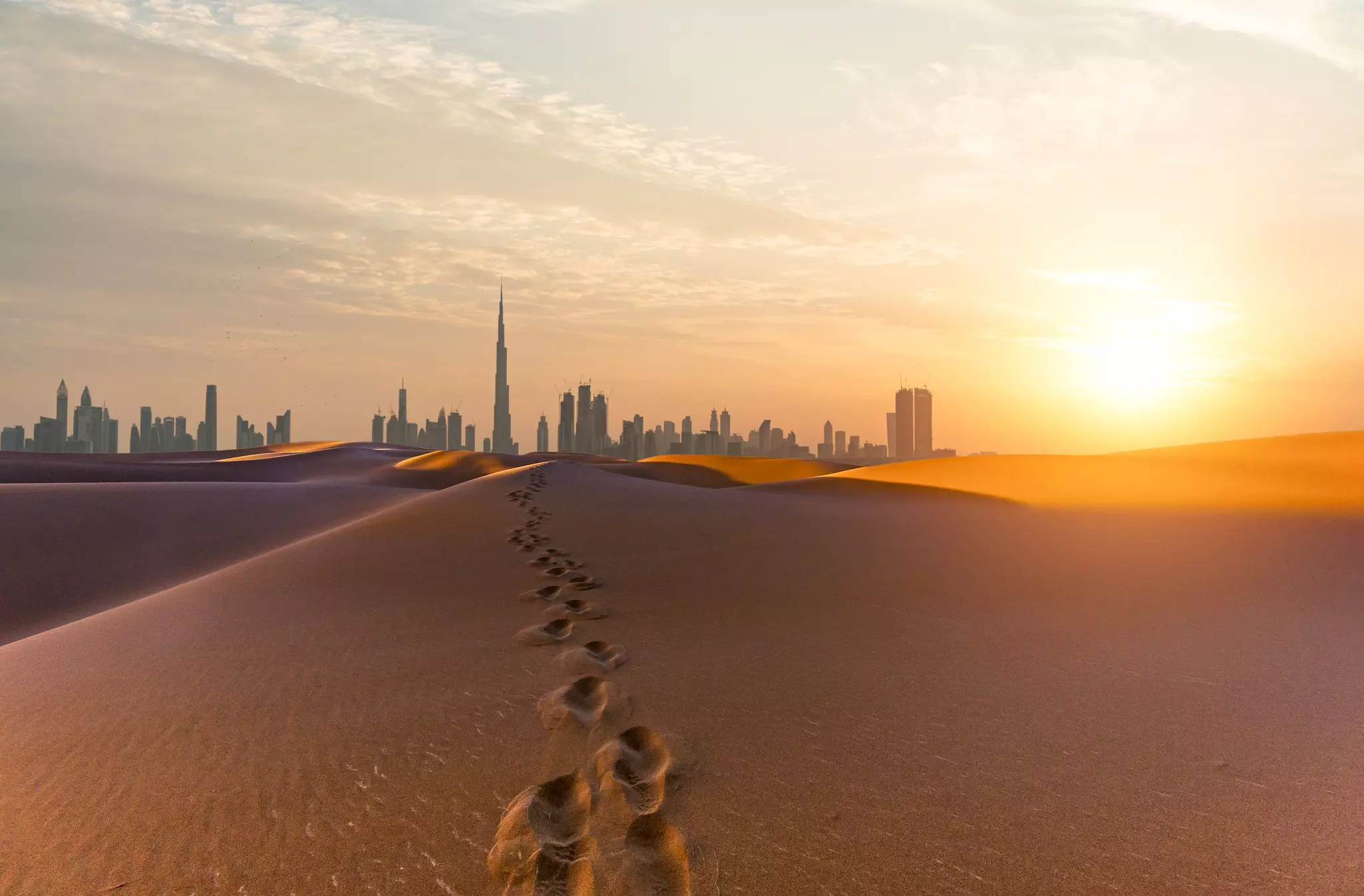 Dubai skyline seen from the desert