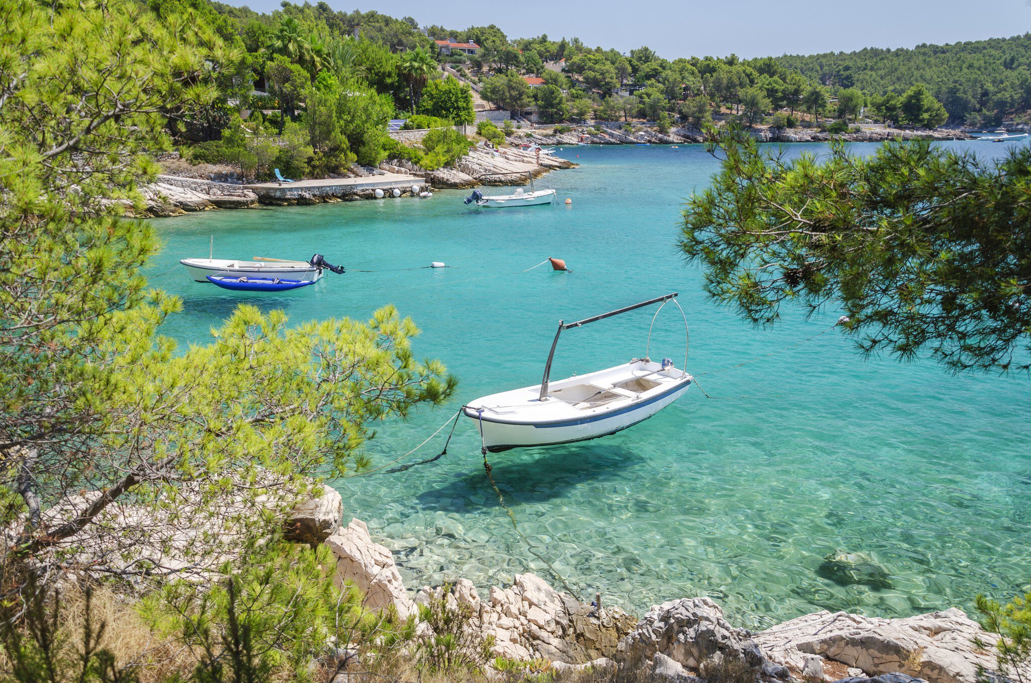 Scenic bay with rocky beaches nearby Milna on the south-west coast of Brac island in Croatia