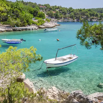 Scenic bay with rocky beaches nearby Milna on the south-west coast of Brac island in Croatia