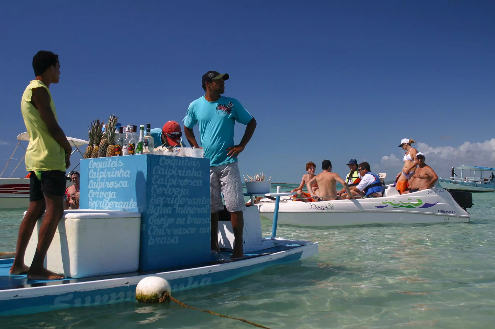 Maragogi, Alagoas / Brazil - floating bar installed on a raft in the natural pools of Maragogi, also known as Galés