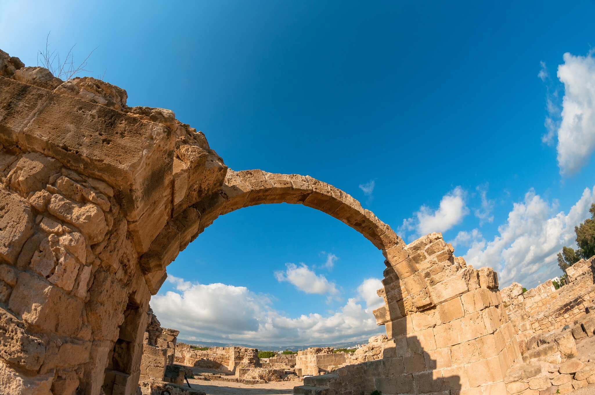 Saranta Kolones, a ruined medieval fortress. Paphos district, Cyprus