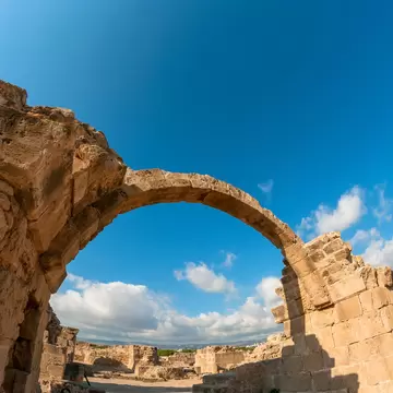 Saranta Kolones, a ruined medieval fortress. Paphos district, Cyprus