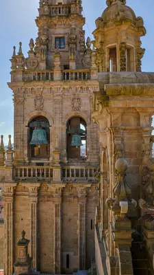 The bell tower from the roof of the cathedral in Santiago de Compostela