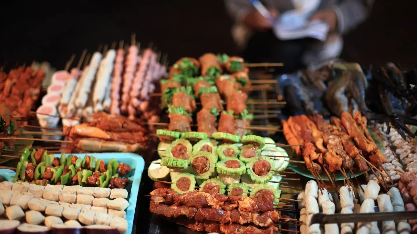 Variety of local food at a stall in Sapa, Vietnam.