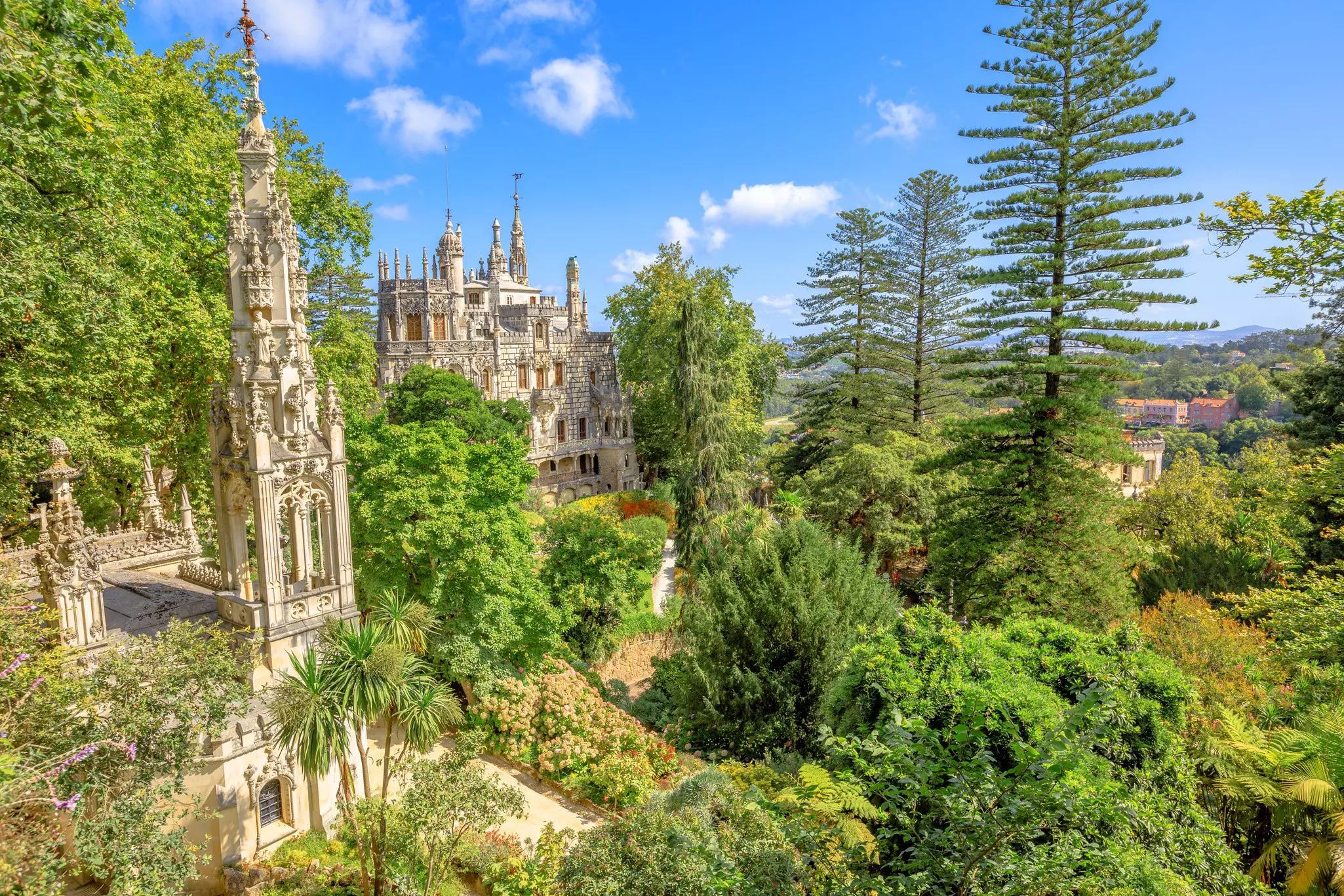 Regaleira Palace and surrounding gardens in the historic centre of Sintra.