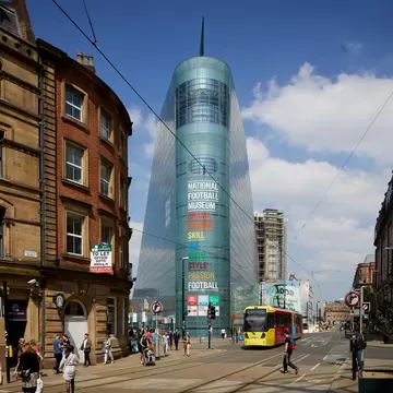 **RIGHTS MANAGED**
The National Football Museum is England's national museum of football. It is based in the Urbis building in Manchester city centre, designed by Ian Simpson.