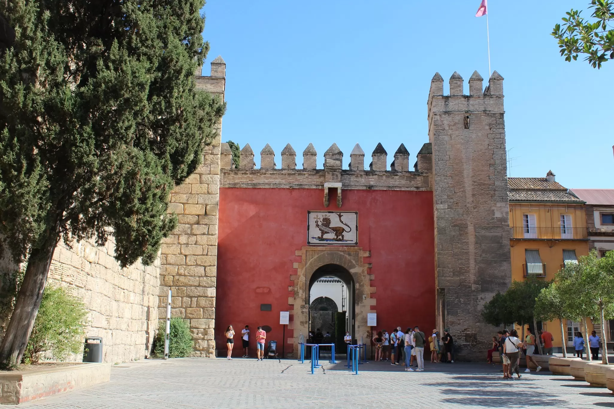 The main entrance, Puerta del León, to the Real Alcázar of Seville in Spain.