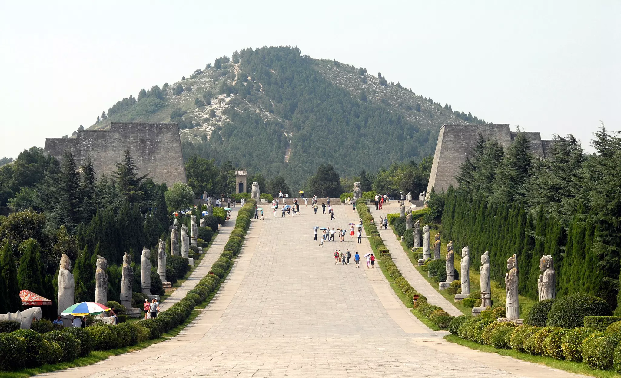 The broad avenue of statues along the Spirit Way at the Qian Mausoleum near Xi'an, China.