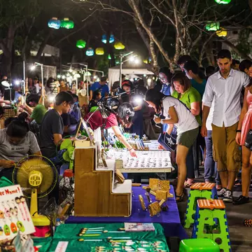 HUA HIN, THAILAND -DEC 17: Tourists and local people at Cicada Night Market in Hua Hin on December 17, 2017. Cicada is popular night market selling goods ranging from clothes to desserts.; Shutterstock ID 1009322167;