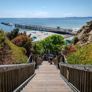Wooden stairs leading down to Seacliff State Beach. Yiming Chen/Getty Images