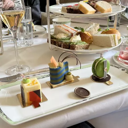 A plate of delicate pastries with details in bright colors.