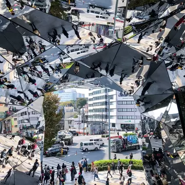 TOKYO/JAPAN - November 21 2023:wide-angle view of the mirrored interior of Tokyu Plaza Omotesando