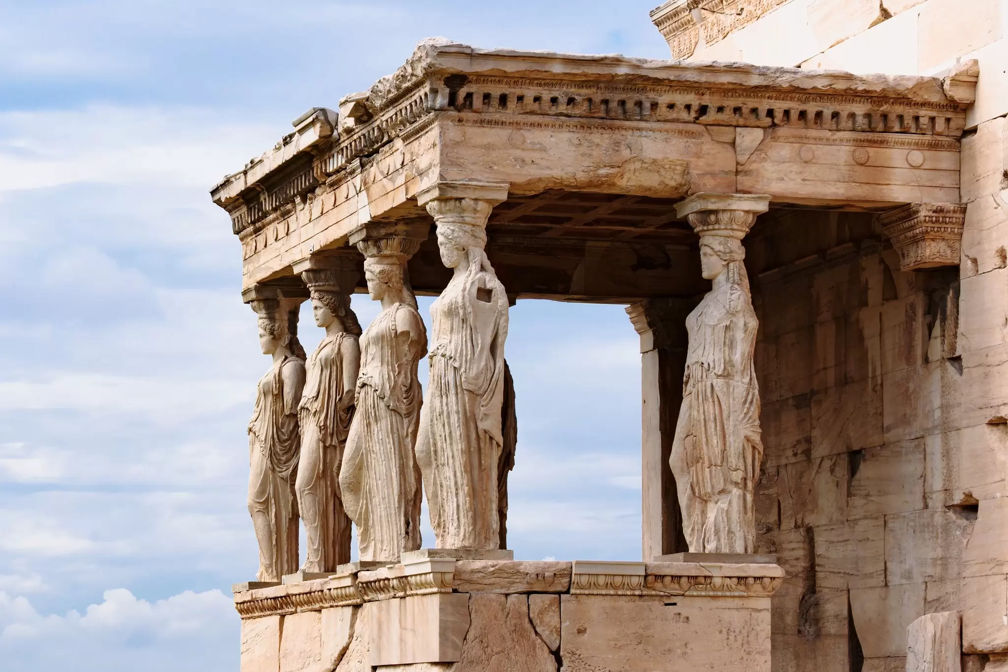 Detail of Caryatid Porch on the Acropolis in Athens, Greece.