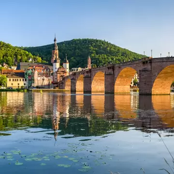 Town of Heidelberg with castle and old bridge in Germany.