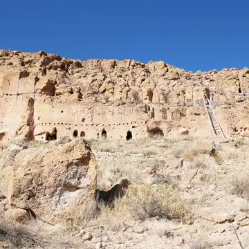 Panoramic view on the Puye Cliff Dwellings of ancestral Indian Pueblo, New Mexico,.