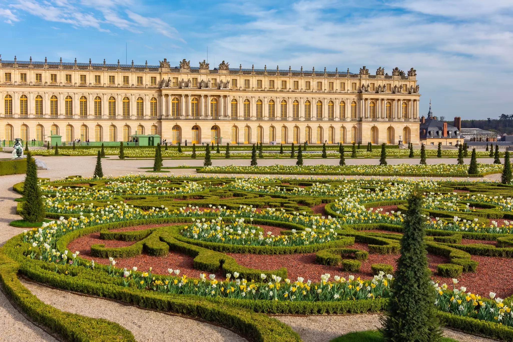 Versailles Palace and gardens in spring outside Paris, France.