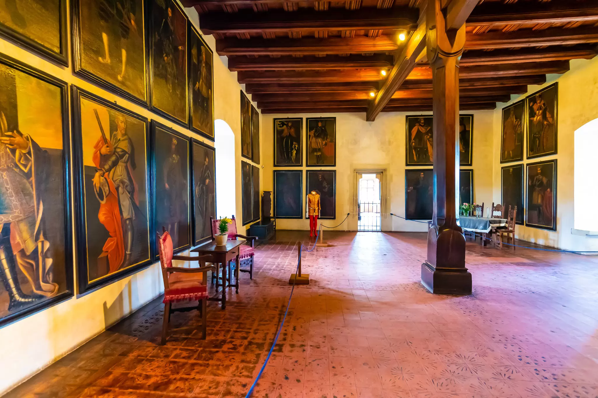 View of paintings and furniture at Karlštejn Castle in Czechia.