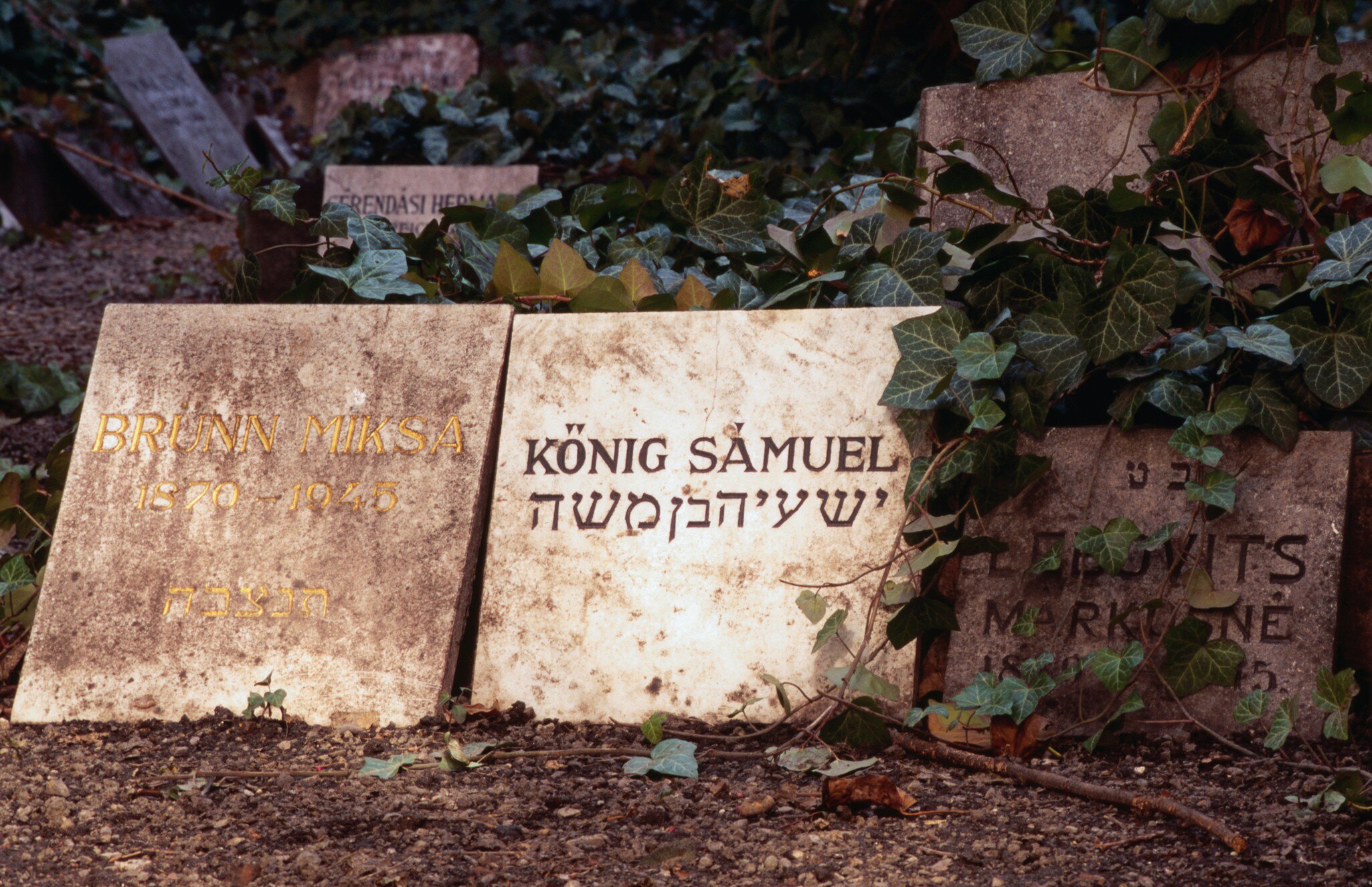 Memorial tablets in a courtyard at the Holocaust Memorial Center in Budapest, Hungary.