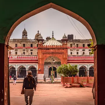 Fatehpuri Masjid, built in 1650 by Fatehpuri Begum, one of emperor Shah Jahan's wives. It is located at the western end of the oldest heritage street of  Chandni Chowk. Old Delhi, India.