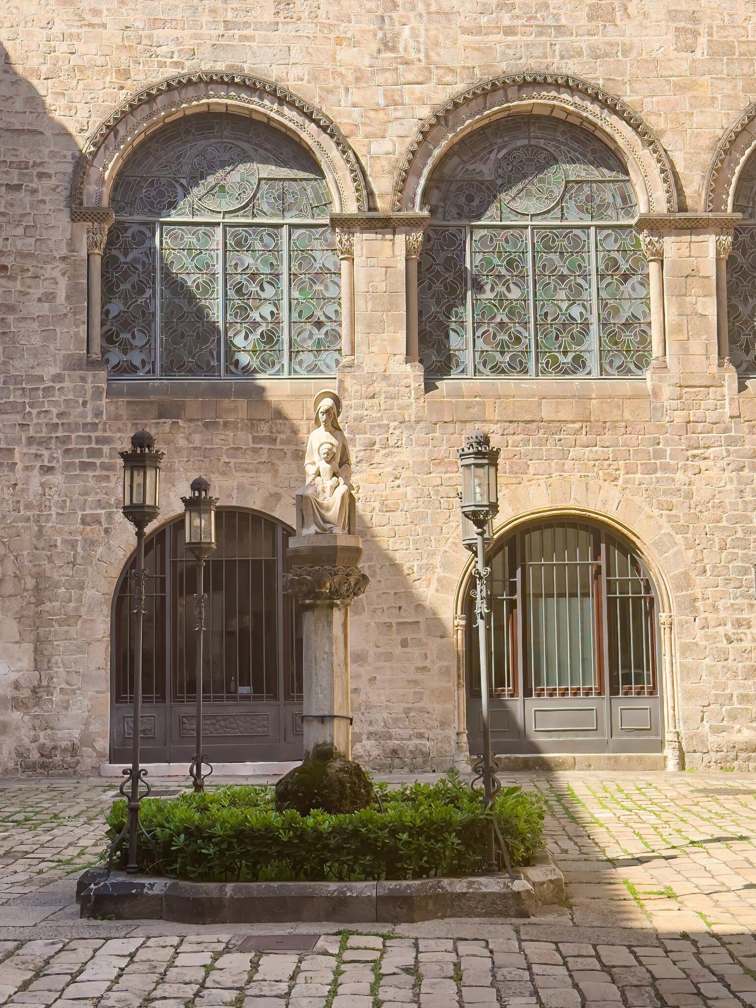 View of the Palau Episcopal courtyard in Barcelona, Spain.
