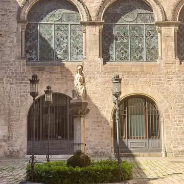 View of the Palau Episcopal courtyard in Barcelona, Spain.