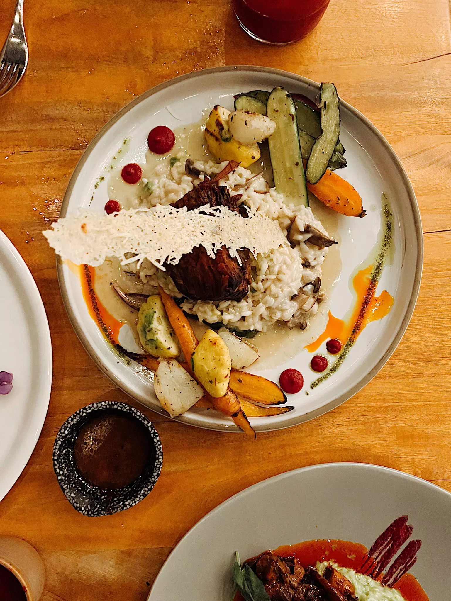 A dish at Don Sanchez in San José del Cabo - rice topped with meat and roasted vegetables