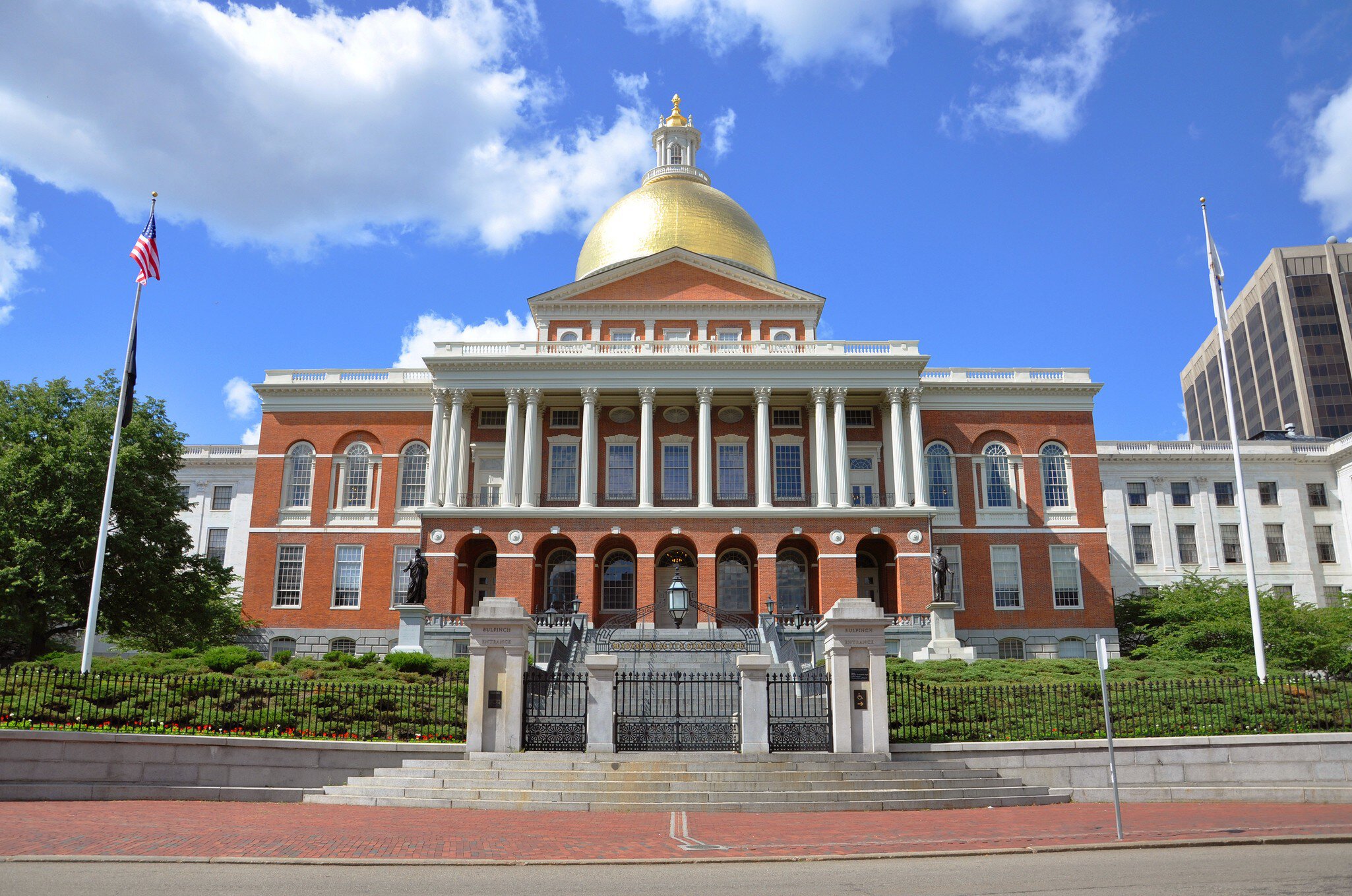 View of the Massachusetts State House in Boston, Massachusetts.
