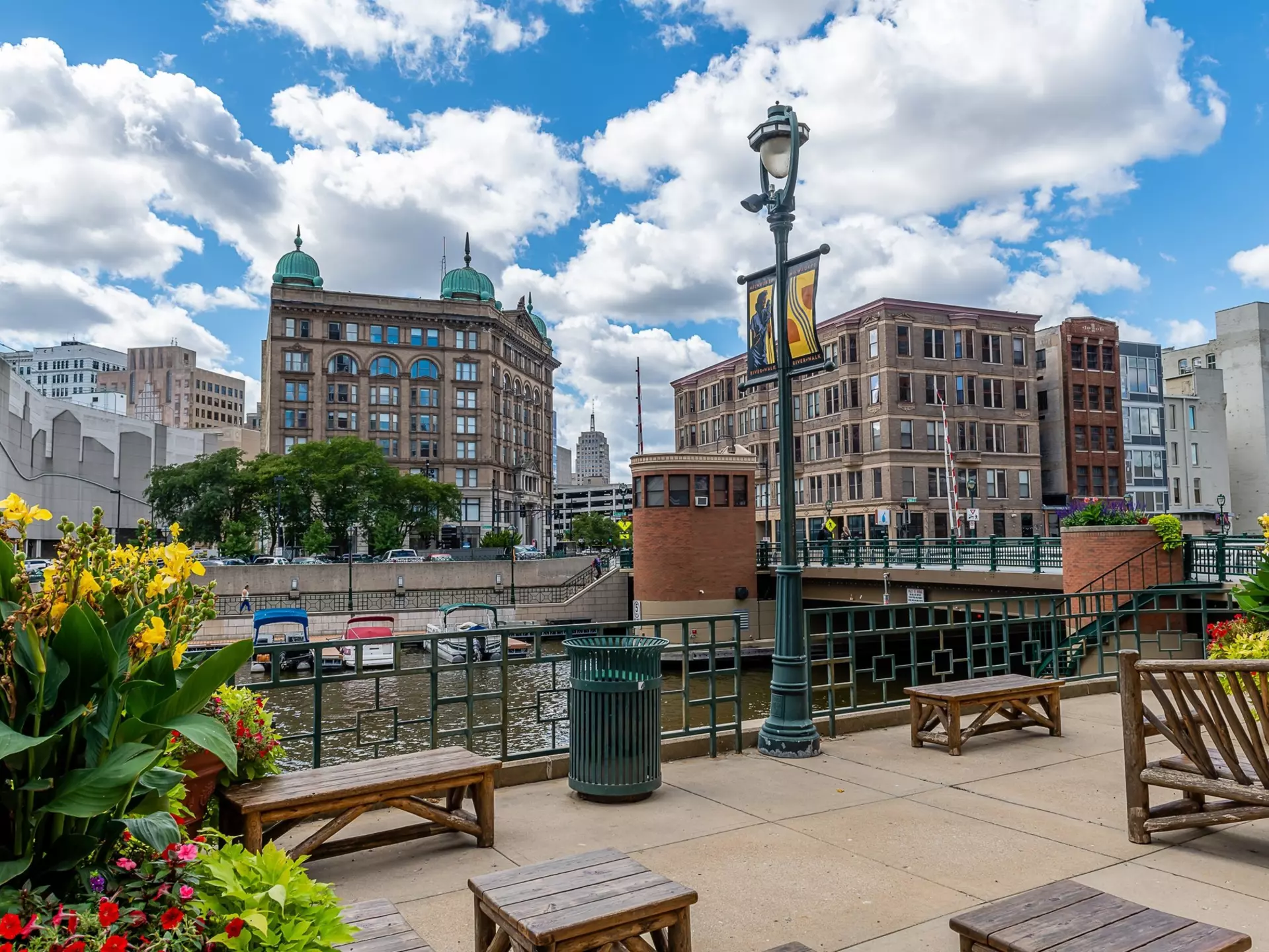 The riverwalk in Milwaukee on a summer's day. Chris LaBasco/Shutterstock
