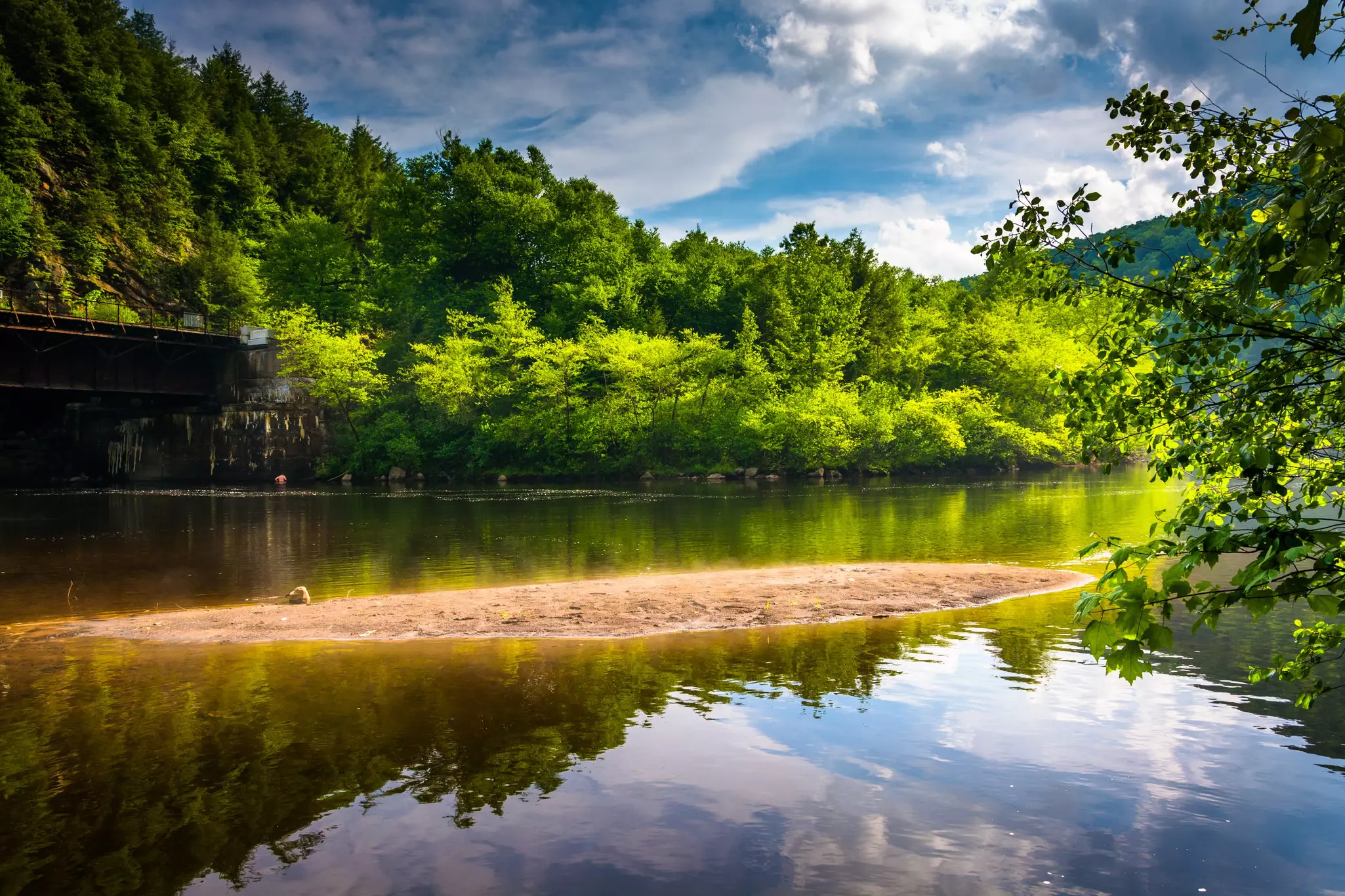 Evening clouds reflections in the Lehigh River, at Lehigh Gorge State Park, Pennsylvania