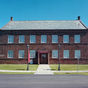 Exterior view of the Farmers' Bank of Rustico, in Prince Edward Island, Canada.