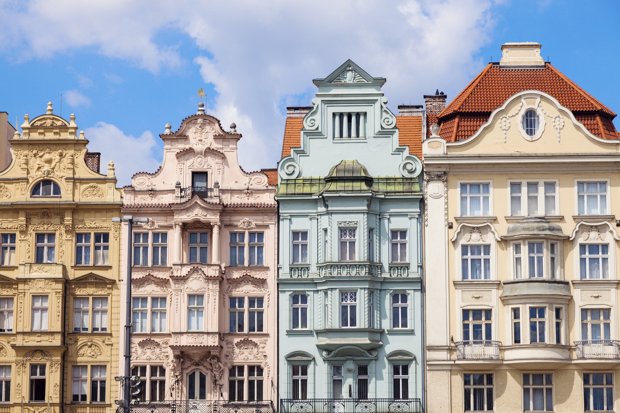 Colorful architecture of  Square of the Republic in Pilsen. Pilsen, Czech Republic